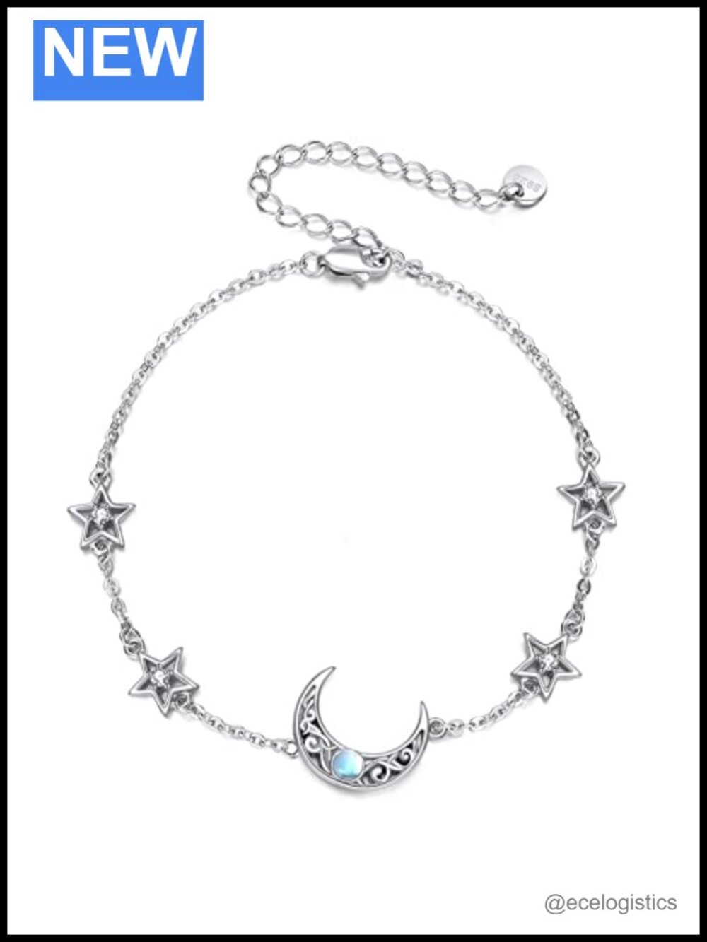 925 Sterling Silver Plated Celtic Moonstone Link Bracelet Women Irish Jewelry